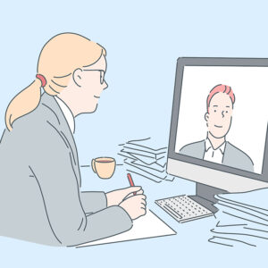 cartoon of person on video call