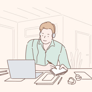 cartoon of person on video call taking notes